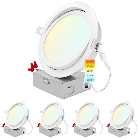 Luxrite 6 Inch Gimbal LED Recessed Downlights 5CCT 2700K-5000K 15W 1400LM Dimmable Wet Rated IC Rated, 4PK LR23746-4PK